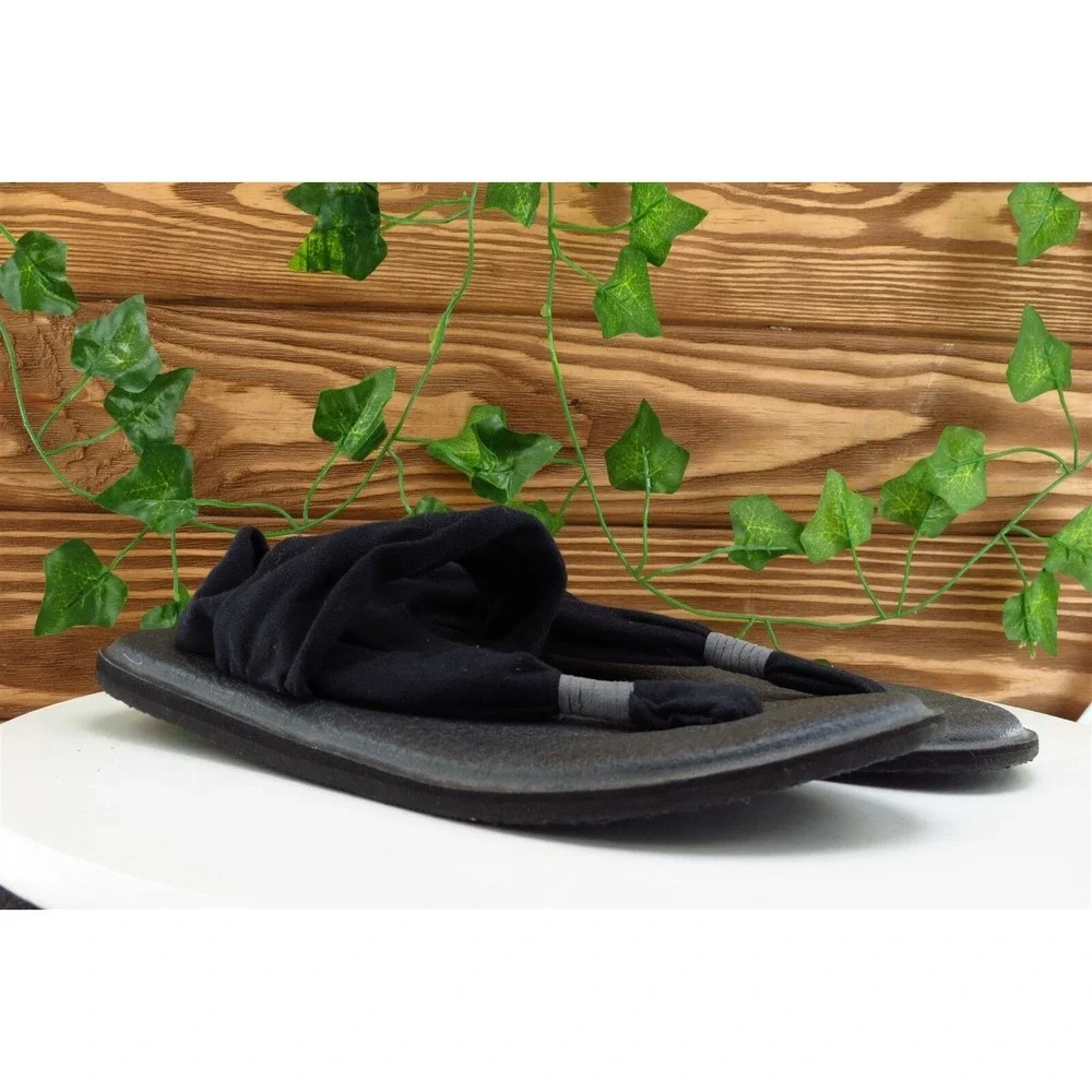Sanuk Sz 8 M Black‎ Slingback Fabric Women Sandals